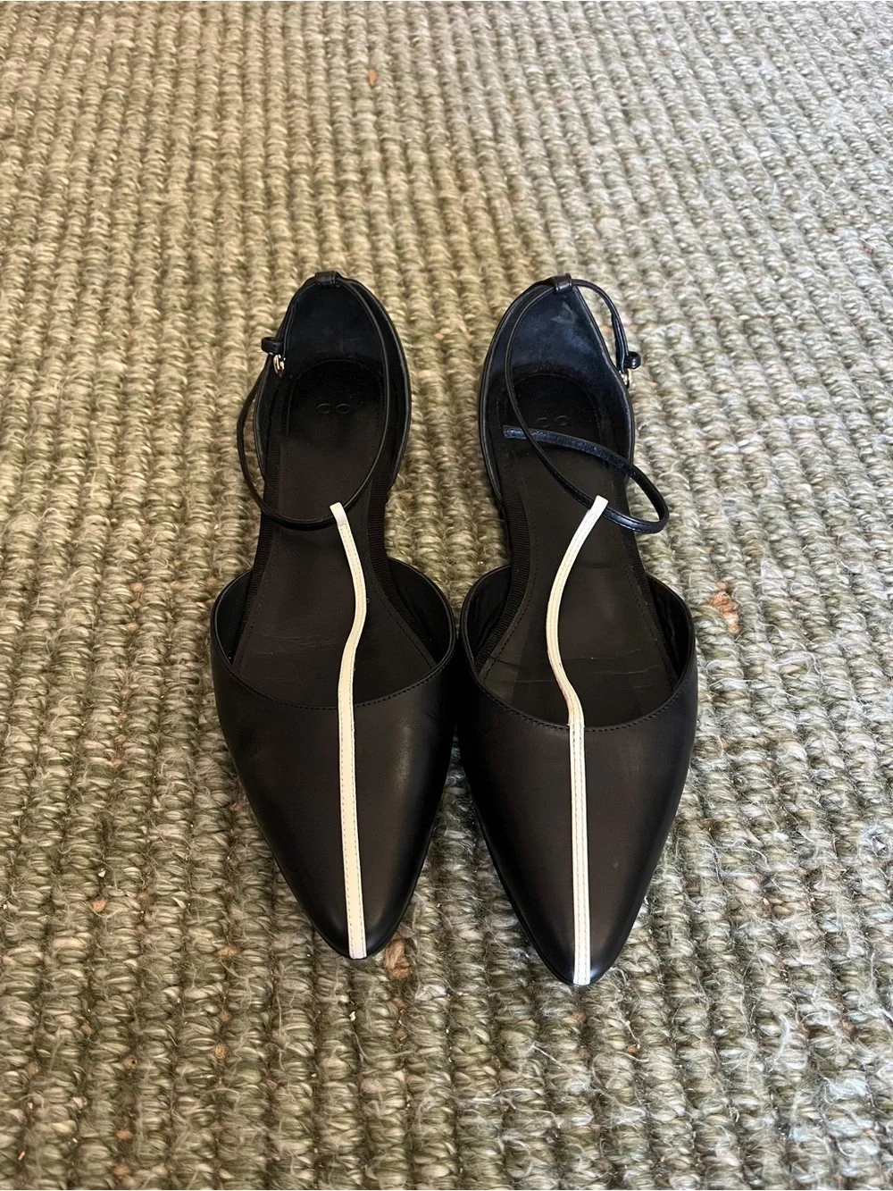 CO Black Pointed Slingback Flats with White Center Stripe
